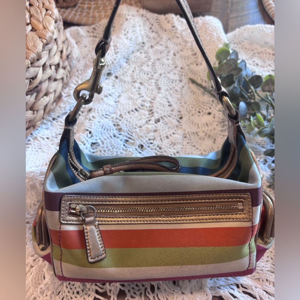 COACH LEGACY STRIPED DOUBLE HEADER KISSLOCK RAINBOW POUCH MINI SHOULDER BAG - Picture 4 of 14
